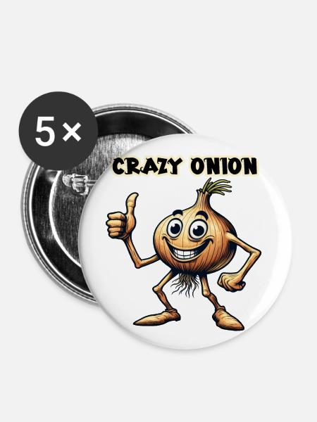Crazy Veggies: Onion With Goatee and Thumbs Up - Buttons large 2.2''/56 mm (5-pack) - white
