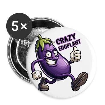 Crazy Veggies: Eggplant Power Walker Thumbs Up - Buttons groß 56 mm (5er Pack) - Weiß - Vorne