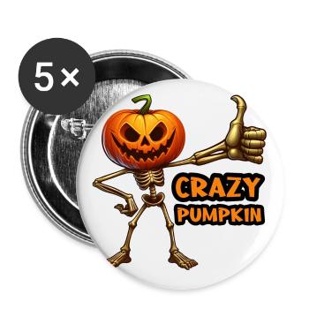 Crazy Veggies: Pumpkin Skeleton Thumbs Up - Buttons groß 56 mm (5er Pack) - Weiß - Vorne