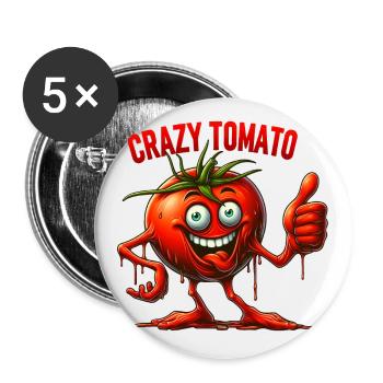 Crazy Veggies : Tomate d’horreur fondante et pouces en l’air - Lot de 5 grands badges (56 mm) - blanc - Devant