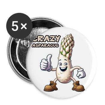 Crazy Veggies: Asparagus Bodybuilder Pro Thumbs Up - Buttons groß 56 mm (5er Pack) - Weiß - Vorne