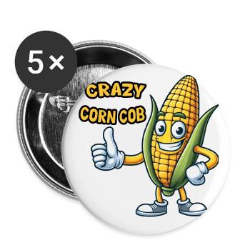 Crazy Veggies épi de maïs pouces vers le haut - Lot de 5 grands badges (56 mm) - blanc - Devant
