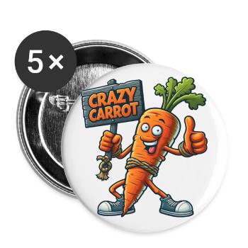 Crazy Veggies: Carrot With Shield Thumbs Up - Buttons groß 56 mm (5er Pack) - Weiß - Vorne