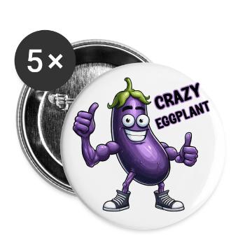 Crazy Veggies: Eggplant Body Builder Calisthenics - Buttons groß 56 mm (5er Pack) - Weiß - Vorne