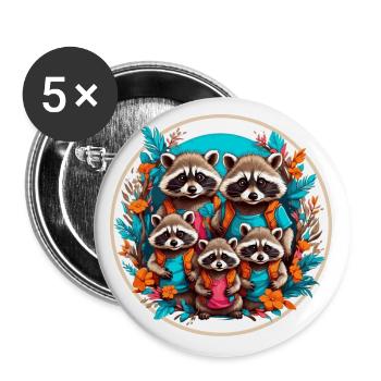 Cute adorable raccoon family - Buttons large 2.2''/56 mm (5-pack) - white - Front