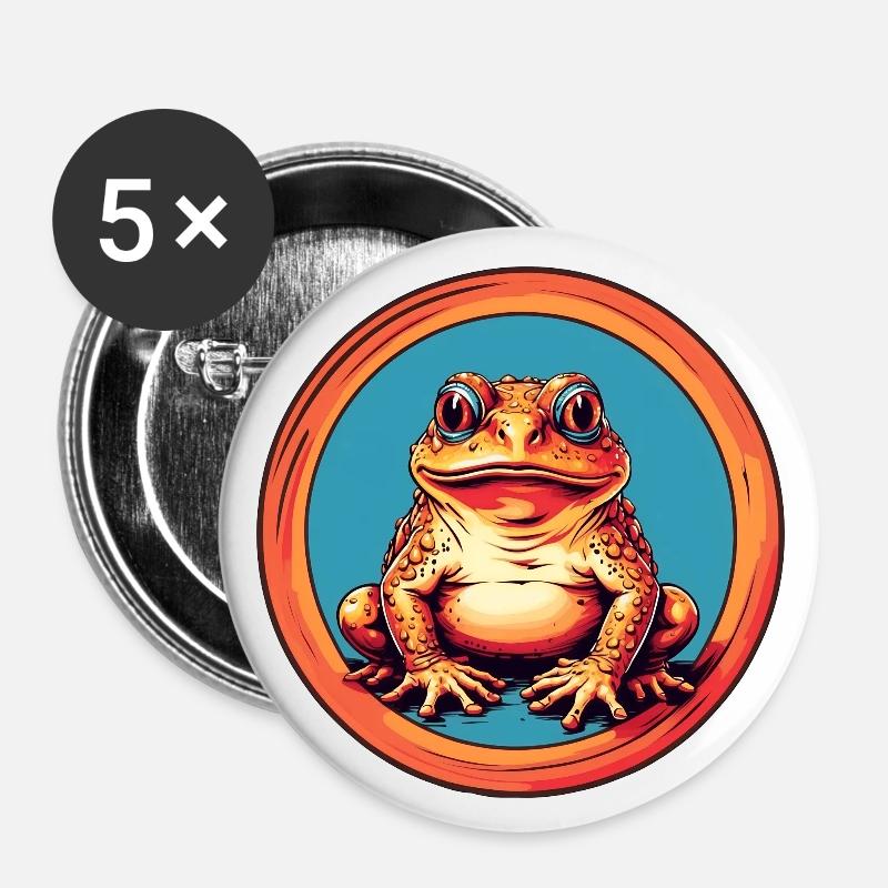 Grenouille avec casquette sur des éclaboussures de couleur - Lot de 5 grands badges (56 mm) - blanc