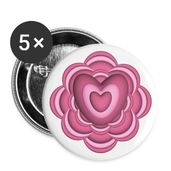 Rosa Herz mit Blume, eine lieb Überraschung. - Buttons groß 56 mm (5er Pack) - Weiß - Vorne