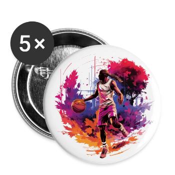 Basketballspieler umgeben von Sonnenuntergang, Illustration - Buttons groß 56 mm (5er Pack) - Weiß - Vorne