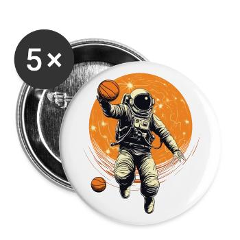 Astronaut, Basketball im Weltraum, Illustration - Buttons groß 56 mm (5er Pack) - Weiß - Vorne