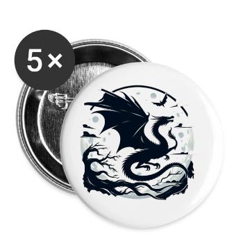 Mystischer Drache Mondlicht - Buttons groß 56 mm (5er Pack) - Weiß - Vorne