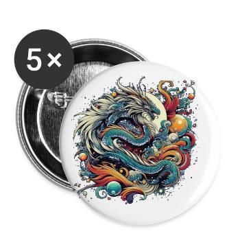 Mystical Dragon in Colorful Abstract Swirls - Buttons large 2.2''/56 mm (5-pack) - white - Front