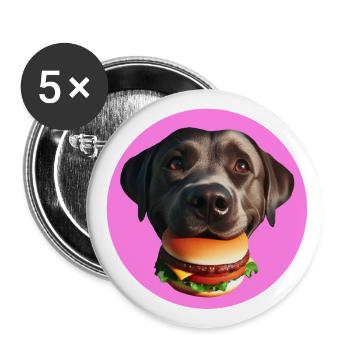 Labrador frisst Hamburger - Buttons groß 56 mm (5er Pack) - Weiß - Vorne