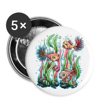Nager avec les poissons - Lot de 5 grands badges (56 mm) - blanc - Devant