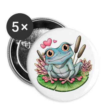 Frosch - Buttons groß 56 mm (5er Pack) - Weiß - Vorne