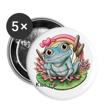« Embrasse-moi ! » Grenouille - Lot de 5 grands badges (56 mm) - blanc - Devant