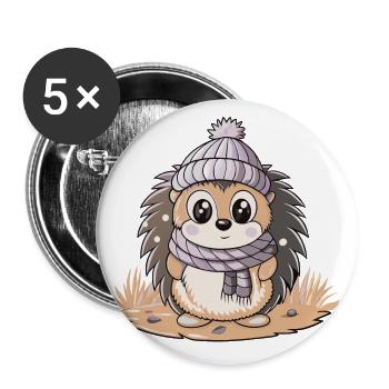 Niedlicher Igel mit Schal und Pudelmütze. - Buttons groß 56 mm (5er Pack) - Weiß - Vorne
