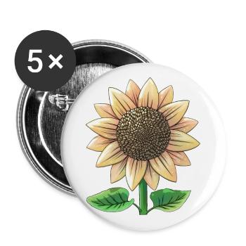 Sonnenblume - Buttons groß 56 mm (5er Pack) - Weiß - Vorne