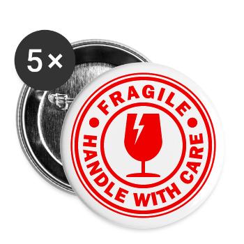 Poignée de tampon cercle rond fragile avec soin - Lot de 5 grands badges (56 mm) - blanc - Devant