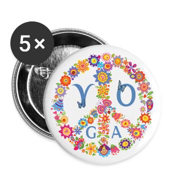 Peaceful Yoga 🌸 Flower Power Style - Buttons groß 56 mm (5er Pack) - Weiß - Vorne