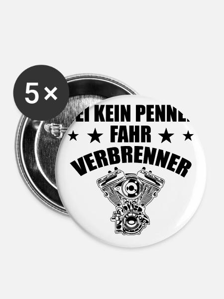 Verbrenner Motor Auto Spruch - Buttons groß 56 mm (5er Pack) - Weiß