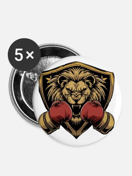 Löwe Boxer MMA Logo - Buttons groß 56 mm (5er Pack) - Weiß