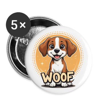 Dog says WOOF - Buttons large 2.2''/56 mm (5-pack) - white - Front