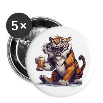 Tiger Bier Lustig - Buttons groß 56 mm (5er Pack) - Weiß - Vorne