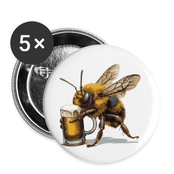 Bee Beer Funny - Buttons large 2.2''/56 mm (5-pack) - white - Front