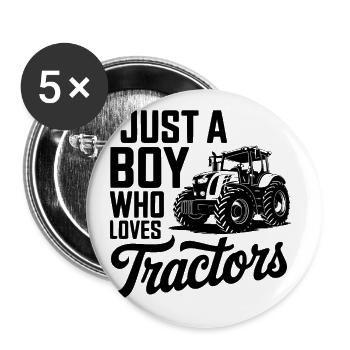 JUST A BOY WHO LOVES TRACTORS - Buttons large 2.2''/56 mm (5-pack) - white - Front