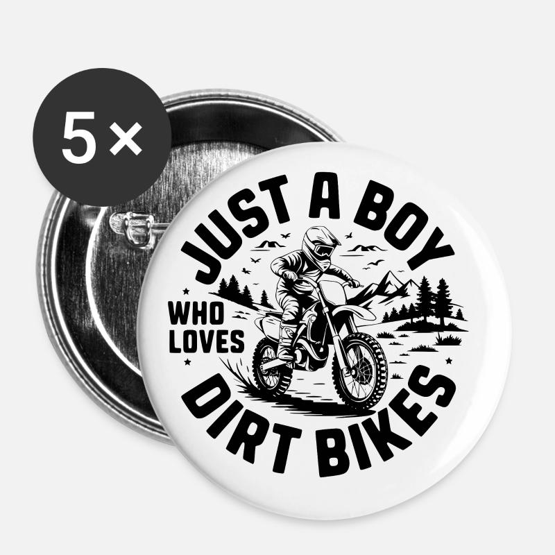JUST A BOY WHO LOVES DIRT BIKES - Buttons large 2.2''/56 mm (5-pack) - white
