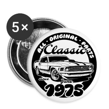 50. Geburtstag - Klassiker Musclecar 06/1975 - Buttons groß 56 mm (5er Pack) - Weiß - Vorne