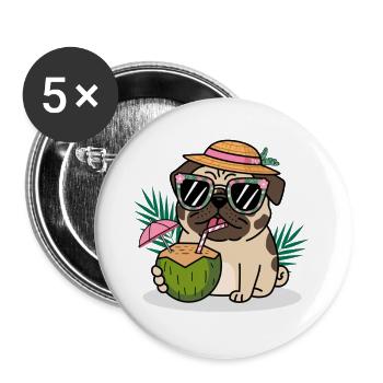 Mops - Buttons groß 56 mm (5er Pack) - Weiß - Vorne