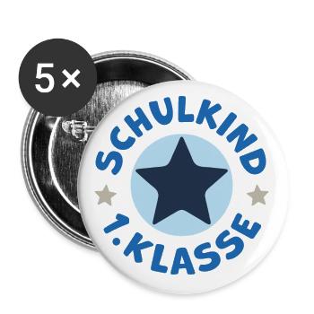 Schulkind 2026 Einschulung Schulanfang Erstklassig - Buttons groß 56 mm (5er Pack) - Weiß - Vorne