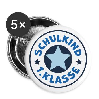 Schulkind 2026 Einschulung Schulanfang Erstklassig - Buttons groß 56 mm (5er Pack) - Weiß - Vorne