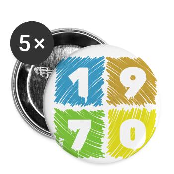 55ème Anniversaire Patchs colorés depuis 05/1970 - Lot de 5 grands badges (56 mm) - blanc - Devant