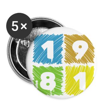 44. Écussons Geburtstag Farbige depuis 06/1981 - Lot de 5 grands badges (56 mm) - blanc - Devant