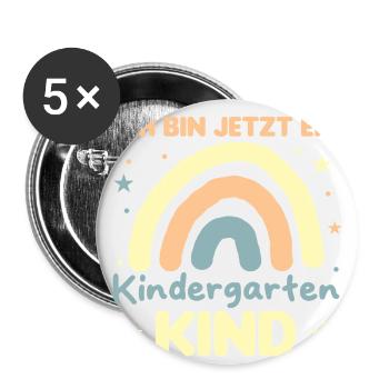 Kindergartenkind Regenbogen Ich bin jetzt im - Buttons groß 56 mm (5er Pack) - Weiß - Vorne