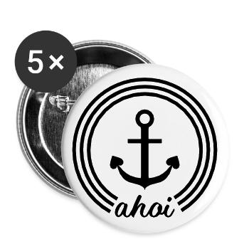 Ahoi Anker - ahoy anchor mit Herz - Buttons groß 56 mm (5er Pack) - Weiß - Vorne