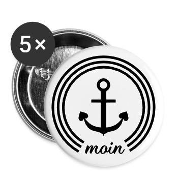Moin Anker mit Herz - ahoy anchor - Buttons groß 56 mm (5er Pack) - Weiß - Vorne
