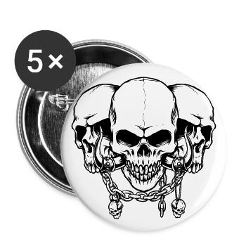 Totenkopf, Totenköpfe Mit Ketten - Buttons groß 56 mm (5er Pack) - Weiß - Vorne