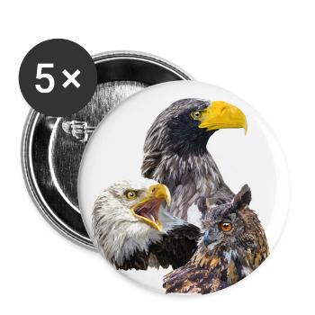 Pigargos und Eule - Buttons groß 56 mm (5er Pack) - Weiß - Vorne