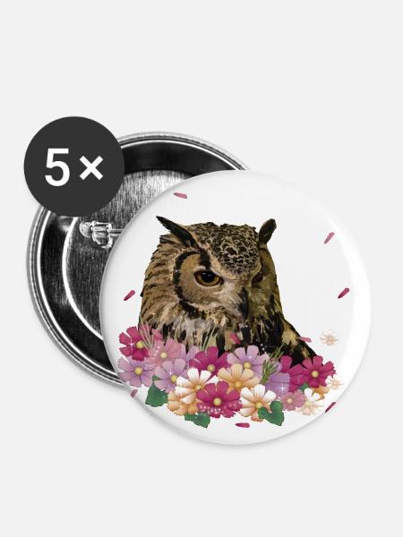 Königliche Eule - Buttons groß 56 mm (5er Pack) - Weiß