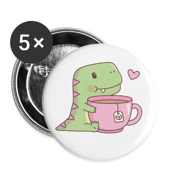 Mignon petit dinosaure aime le thé - Lot de 5 grands badges (56 mm) - blanc - Devant