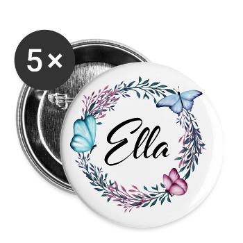 Ella, Name, Schriftzug, Blumenkranz, Geschenk - Buttons groß 56 mm (5er Pack) - Weiß - Vorne