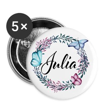 Julia, name, lettering, flower wreath, gift - Buttons large 2.2''/56 mm (5-pack) - white - Front