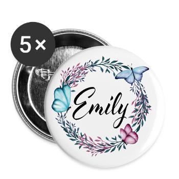 Emily, name, lettering, flower wreath, gift - Buttons large 2.2''/56 mm (5-pack) - white - Front