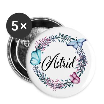 Astrid, name, lettering, flower wreath, gift - Buttons large 2.2''/56 mm (5-pack) - white - Front
