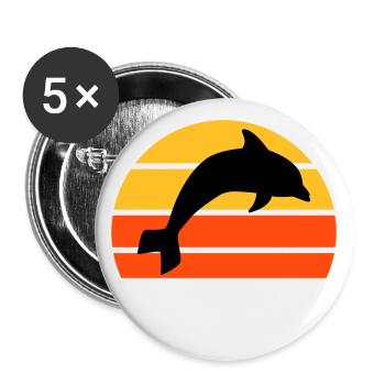 Springender Delphin vor einer geteilten Halbsonne - Buttons groß 56 mm (5er Pack) - Weiß - Vorne