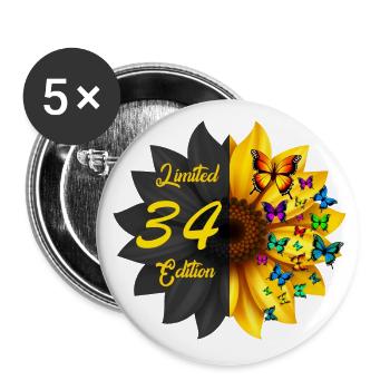 Limited 34 Edition Birthday Sunflower - Buttons large 2.2''/56 mm (5-pack) - white - Front