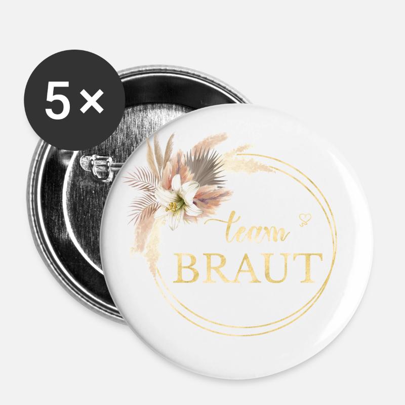 Team Bride! Boho Circle Floral Wreath - Buttons large 2.2''/56 mm (5-pack) - white